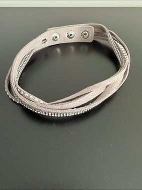 Premier Designs Rhinestone Wrap Bracelet/Choker Necklace- Taupe Suede